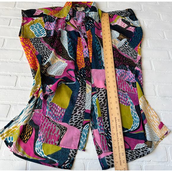 Turquoise Haven Bold Pattern Colorful Semi Shear Short Sleeve Tunic Top -sz S - Picture 4 of 5